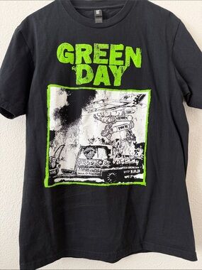 Green Day The Saviors Tour Black Tee with Neon Green Graphic
